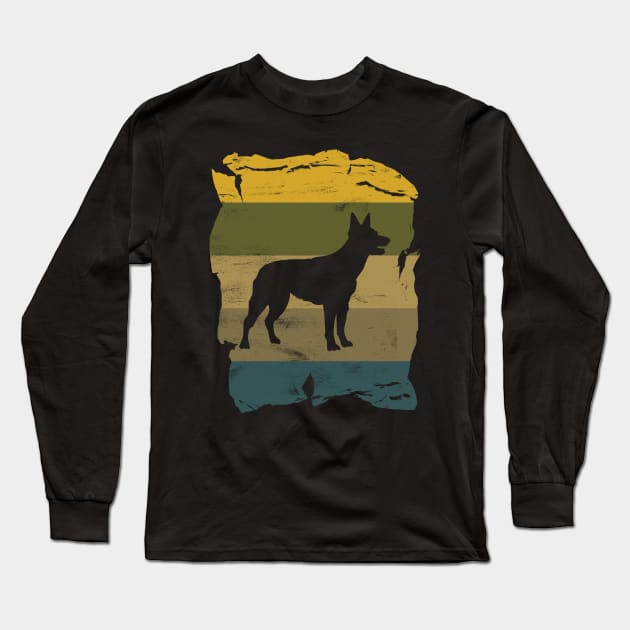 Australian Kelpie Distressed Vintage Retro Silhouette Long Sleeve T-Shirt by DoggyStyles